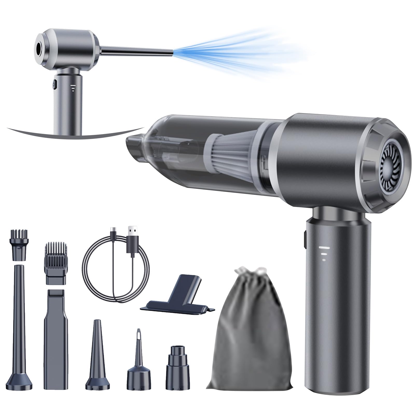 Car Vacuum Portable Cordless 20000PA High power Mini Vacuum Cleaner 4-in-1 Compressed Air Duster & Air Blower & Pump Hand Held Vacuum with Brushless Motor for Car, Home, Office,Camping (Silver)