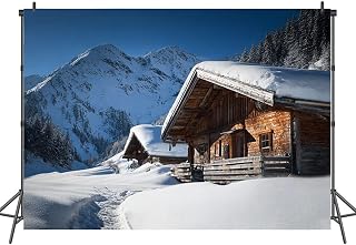 7x5FT Photography Backdrops Wooden Houses Austrian Mountains Background Cloth Portrait Photo Booth Studio Prop Banner Photographers Home Office Decor Supplies