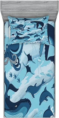 Miniatura 113 de Ambesonne Juego de sábanas bajeras y fundas de almohada, dibujos de aviones antiguos, vuelos clásicos con fechas, estilo vintage, diseño nostálgico,