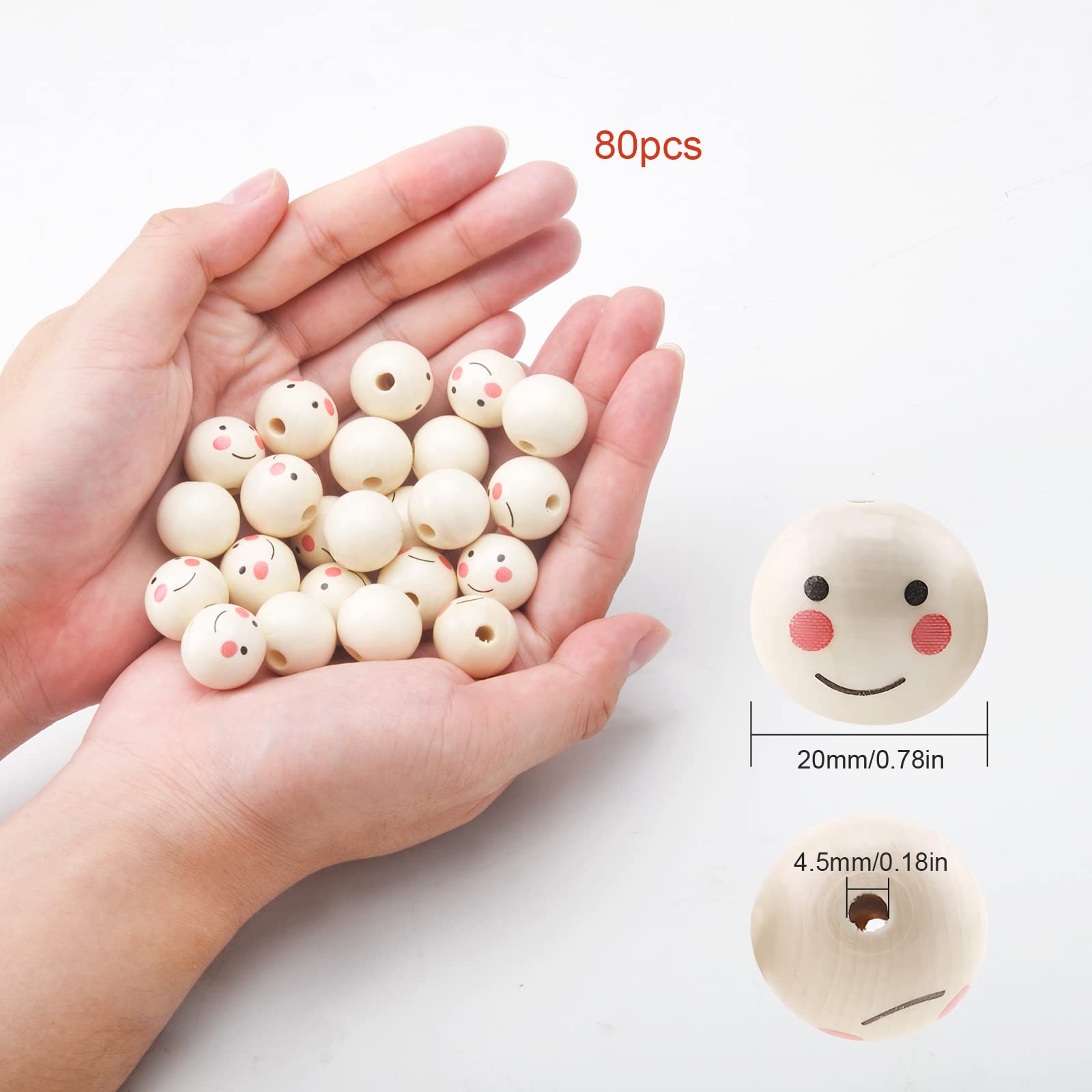 80 Perline Di Legno Con Faccine - 20mm, Per Bracciali, Collane, Fai Da Te - Foto 10