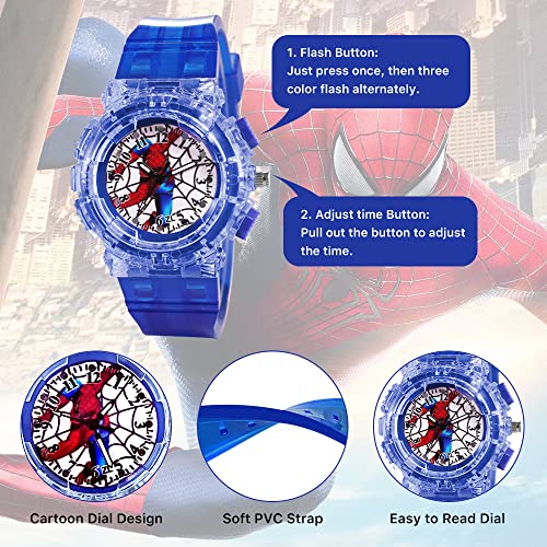 Joyday Kids Watch, Superhero Kids Analog Watch For Boys Girls, Adjustable Strap Learning Time Kids Wrist Watch With 3 Colors Flashing, Cool Inexpensive Gift For Toddlers, Boys, Girls Dark Blue #TOP2
