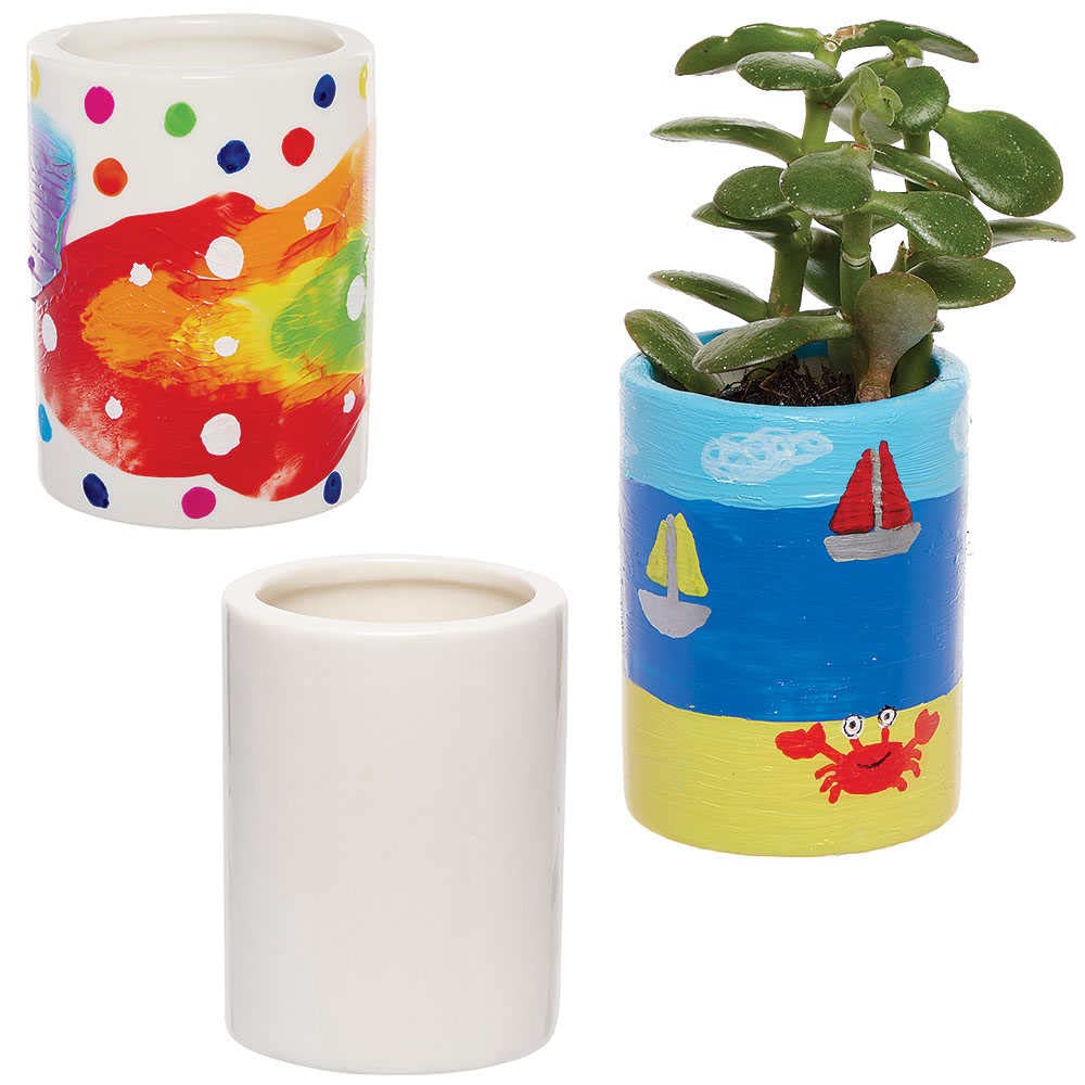 Baker Ross FC820 Mini Succulent Plant Porcelain Flowerpots - Box of 6, Craft Kits for Kids, Plant Pot Painting, Ceramics Crafts, White