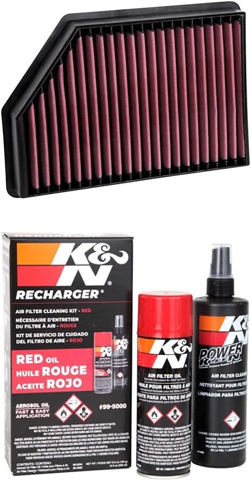 K&N Engine Air Filter: High Performance, Premium, Washable, Replacement Filter: Fits 2020 CHEVY/GMC (Silverado 2500/3500, Sierra 2500/3500 6.6L V8) 33-5098 & Air Filter Cleaning Kit Bundle