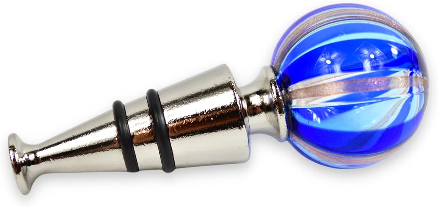 Hand Blown Murano Glass Wine Bottle Stopper, ONE STOPPER in Blue, 4" Length, Wine Saver Stopper, Wine Stoppers for Wine Bottles, Gift, Bar, Made In Italy
