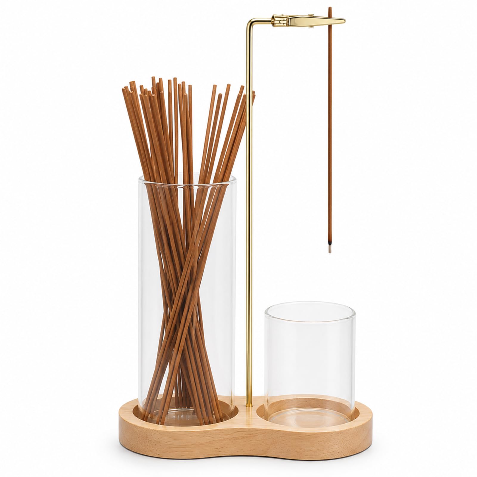 Wooden Incense Sticks Holder with Removable Glass Ash Catcher Upside Down Incense Burner Holder for Yoga, Spa, Tea, Zen Meditation (Wood)