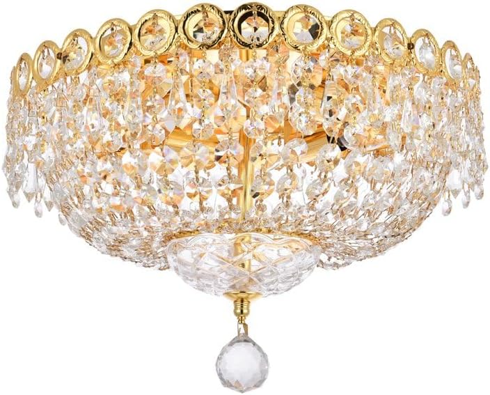 Elegant Lighting 1900F14G/RC Royal Cut Clear Crystal Century 4-Light, Single-Tier Flush Mount Crystal Chandelier, Finished in Gold with Clear Crystals