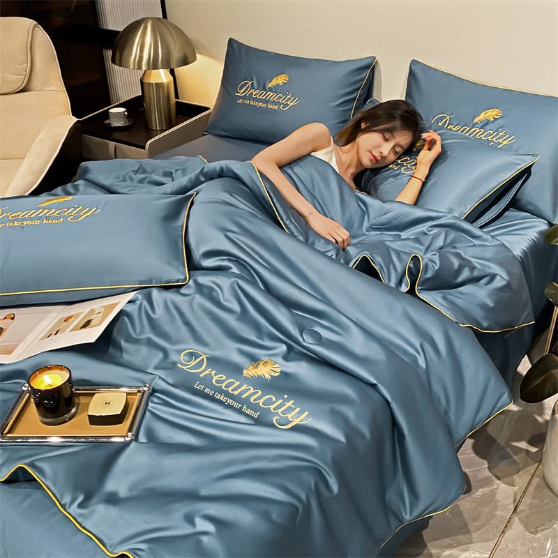 Ukisisi Dreamcity Summer Simple Ice Silk Quilt, Cool Ice Silk Blanket, Double Bedspread, Summer Cooling Comforter Cooling Quilt, Ice Blanket Blanket for Summer-blue-set||150 * 200cm