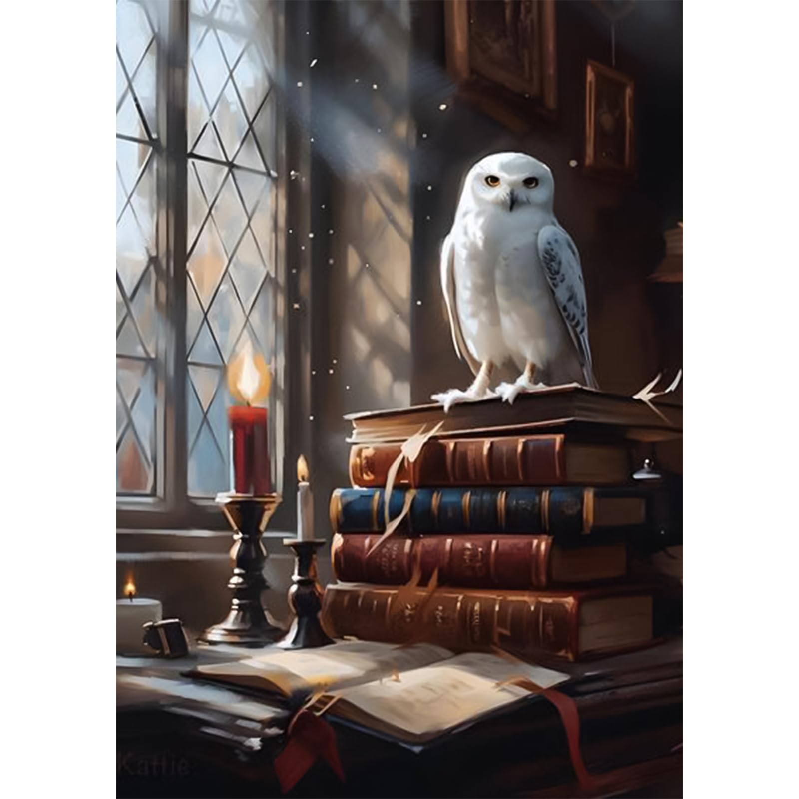 QENSPE Owl Diamond Painting Kits for Adults Library Diamond Art Kits Adults,5D Crystal Art Kits,Full Drill Gem Art Craft Kit
