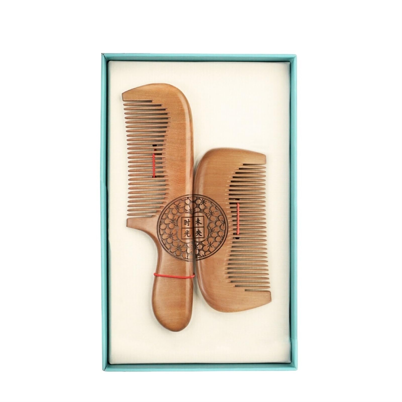 Juego de 2 peines para el Cabello, Peine de Madera de durazno antiestático, peines de Madera de Dientes Finos para desenredar el Cabello para Regalo de Mujer