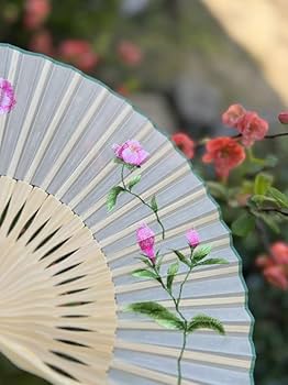Amazon.co.jp: CFLNYC 両面刺繍扇子、美しい花柄の中国の