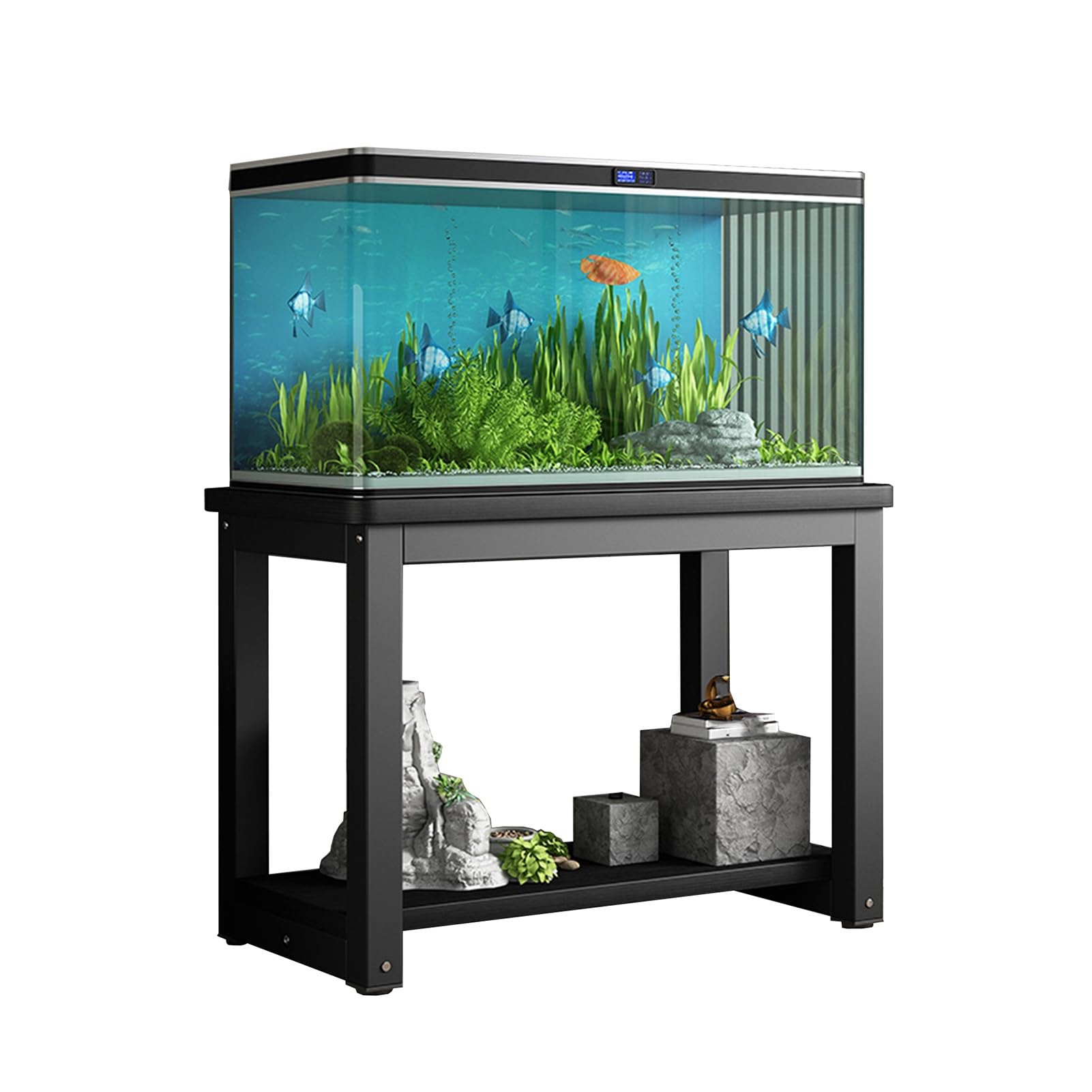 Elegante armario base negro con alfombrillas antideslizantes - Mesa de tanque para sala de estar y hábitat de reptiles - Diseño espacioso (D 120 x 45 cm)