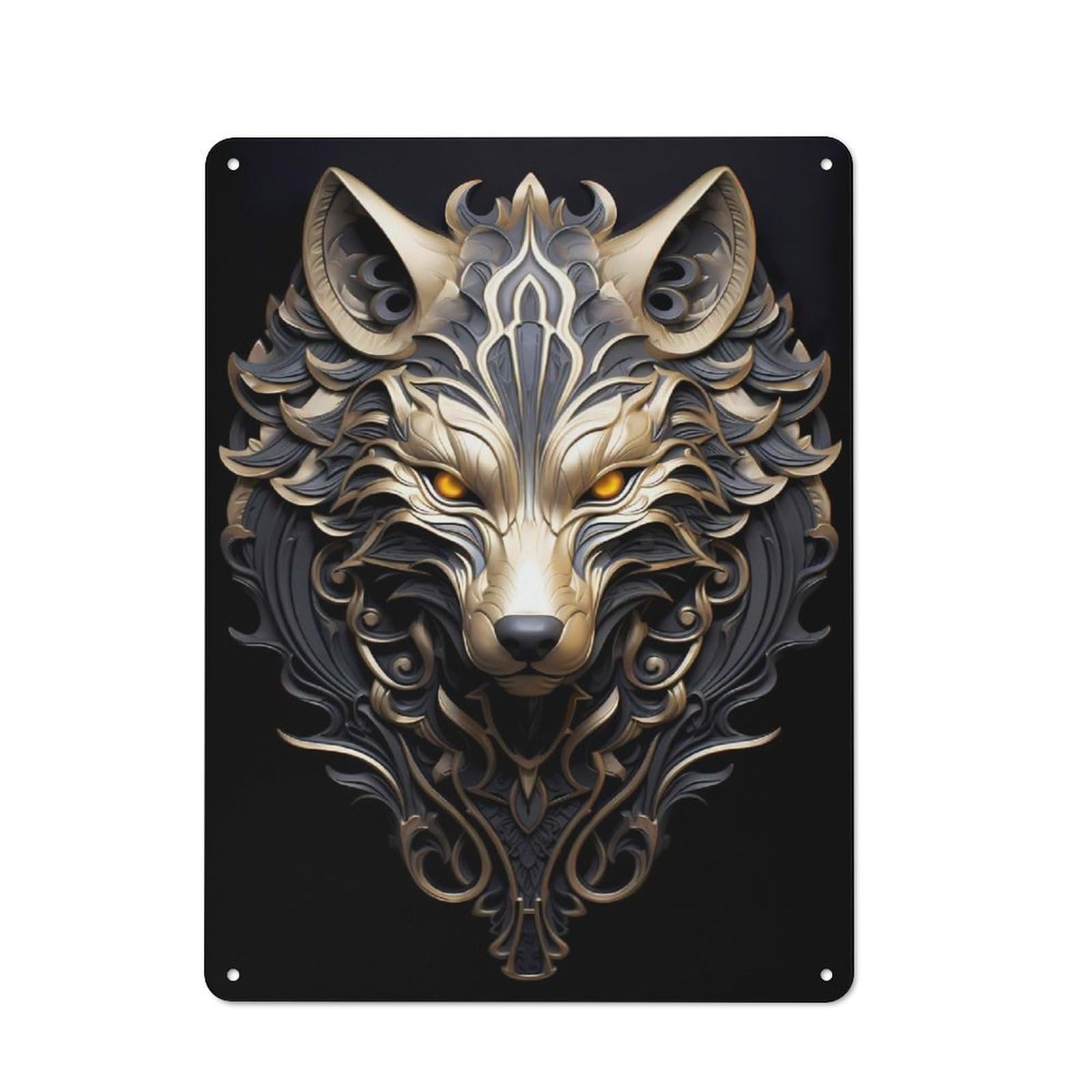 Vintage Monarch Golden Wolf Metal Wall Sign 40x30cm, Shed Wall Plaque for Garage, Workshop, Shed Or Utility Room