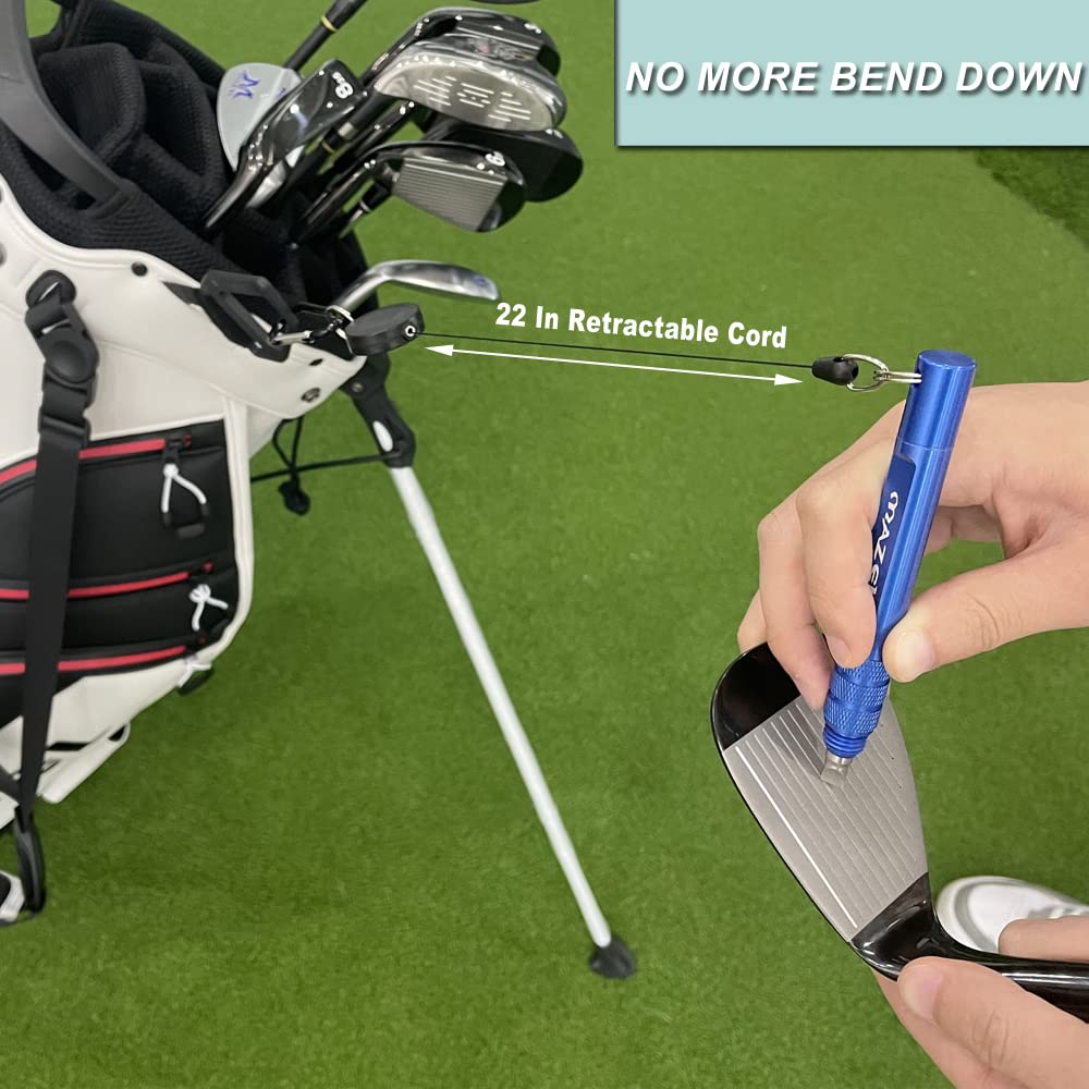MAZEL 3-in-1 Golfschläger-Rillenschärfer, einziehbare Schnur, 55,9 cm, passend für U-V-Nuten, Aluminium-Golf-Reinigungswerkzeug mit Schnalle für einfacheres Tragen