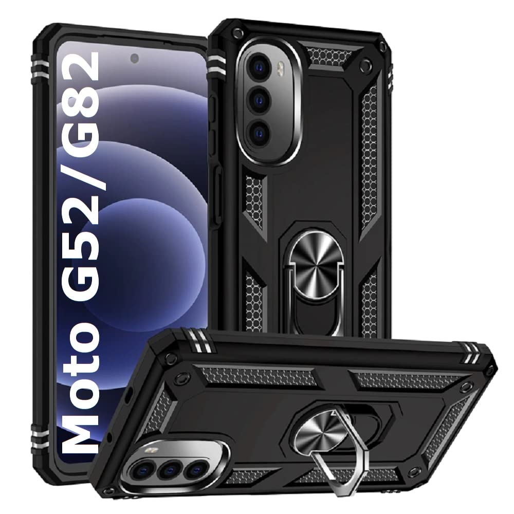 REALCASE Motorola Moto G52 Back Cover Case | Heavy Duty PC Hybrid Shock Proof Armor Defender Ring Back Cover Case for Motorola Moto G52 (R Black) (B0BFLRLPMR) Amazon Price History, Amazon Price Tracker