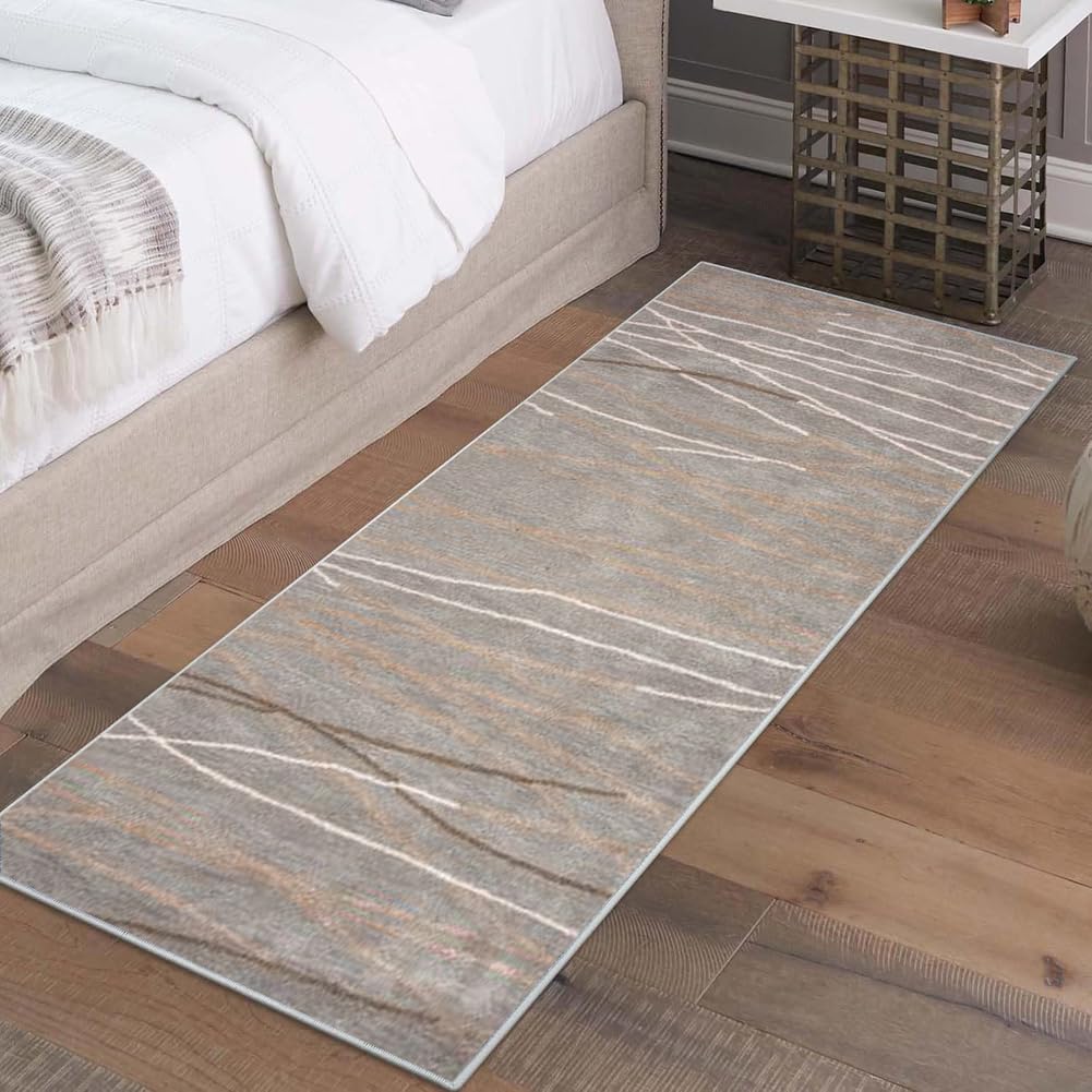 Tappeto Cucina Antiscivolo Lavabile, Passatoia per Corridoio e Ingresso,Marrone a righe，100 x 150 cm
