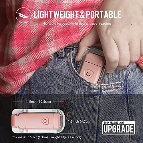 Image of EGWASER Book Light for Reading in Bed, USB Rechargeable Clip on Book Lights, 3 Brightness Adjustable Dimmable Bookmark Light for Eye-Protection, Reading Lamp for Bookworms, Travel (2-Pack Pink)