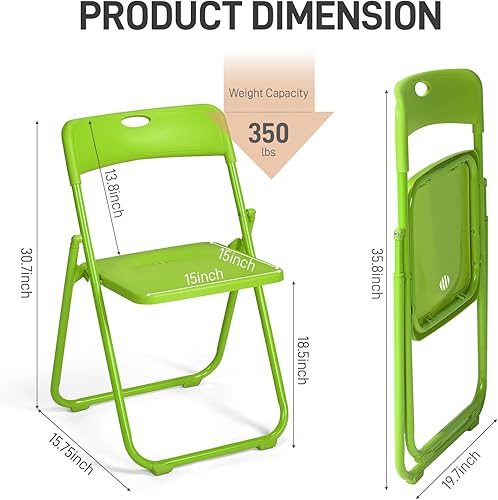 Miniatura 3 de Karl home Silla plegable de 4 piezas, silla plegable ligera de plástico de 300 libras, marco de metal reforzado fácil de plegar y almacenar para