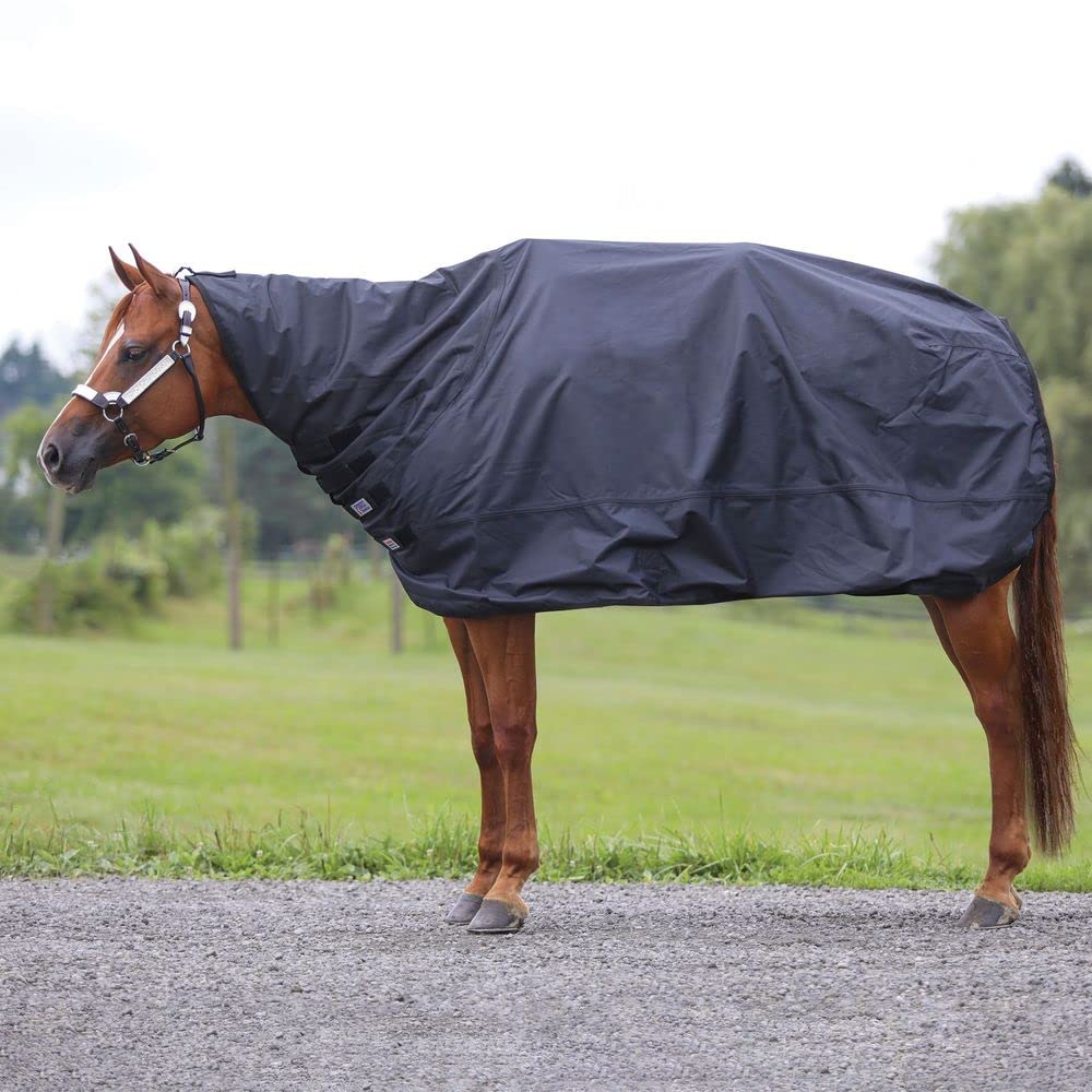 Dura-Tech Insulated Waterproof Contour Show Cover | Color Black | Size Medium | Full Coverage from Head to Tail | 600D Ripstop Material | Lightweight Insulation | Adjustable Girth for Horses Strap
