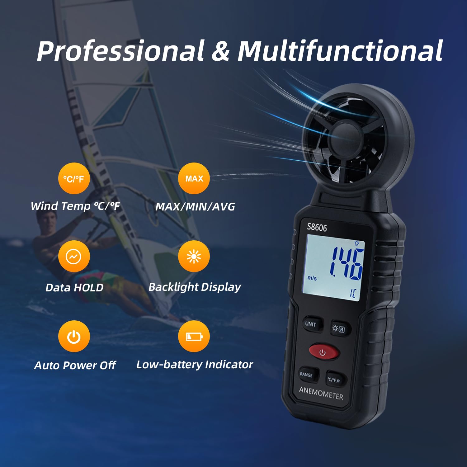 Mcbazel 3 in 1 Handheld Digital Anemometer Wind Meter,High Precision Wind Speed Measuring - Image 2