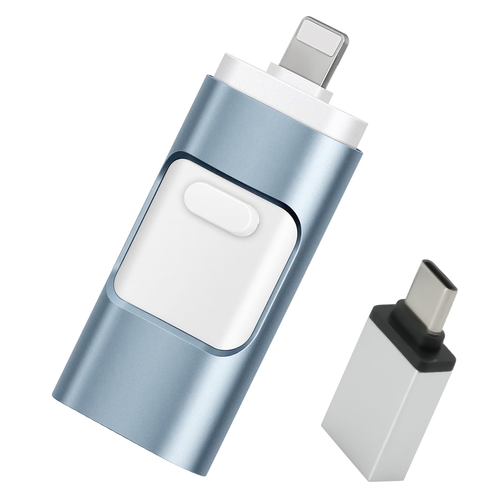 USB Stick 256GB for iPhone, No APP Needed, 4-in-1 Flash Drive for iPhone/iPad/Android/PC, USB Photo Stick, Plug and Play, Enabling Swift Transfer of Photographs and Videos (blue)