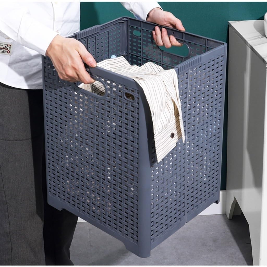 Cesto de ropa plegable de plástico con asas de transporte, cestas de almacenamiento plegables para la colada, cesto de ropa de esquina, contenedor de almacenamiento de doble uso para el hogar, baño, l