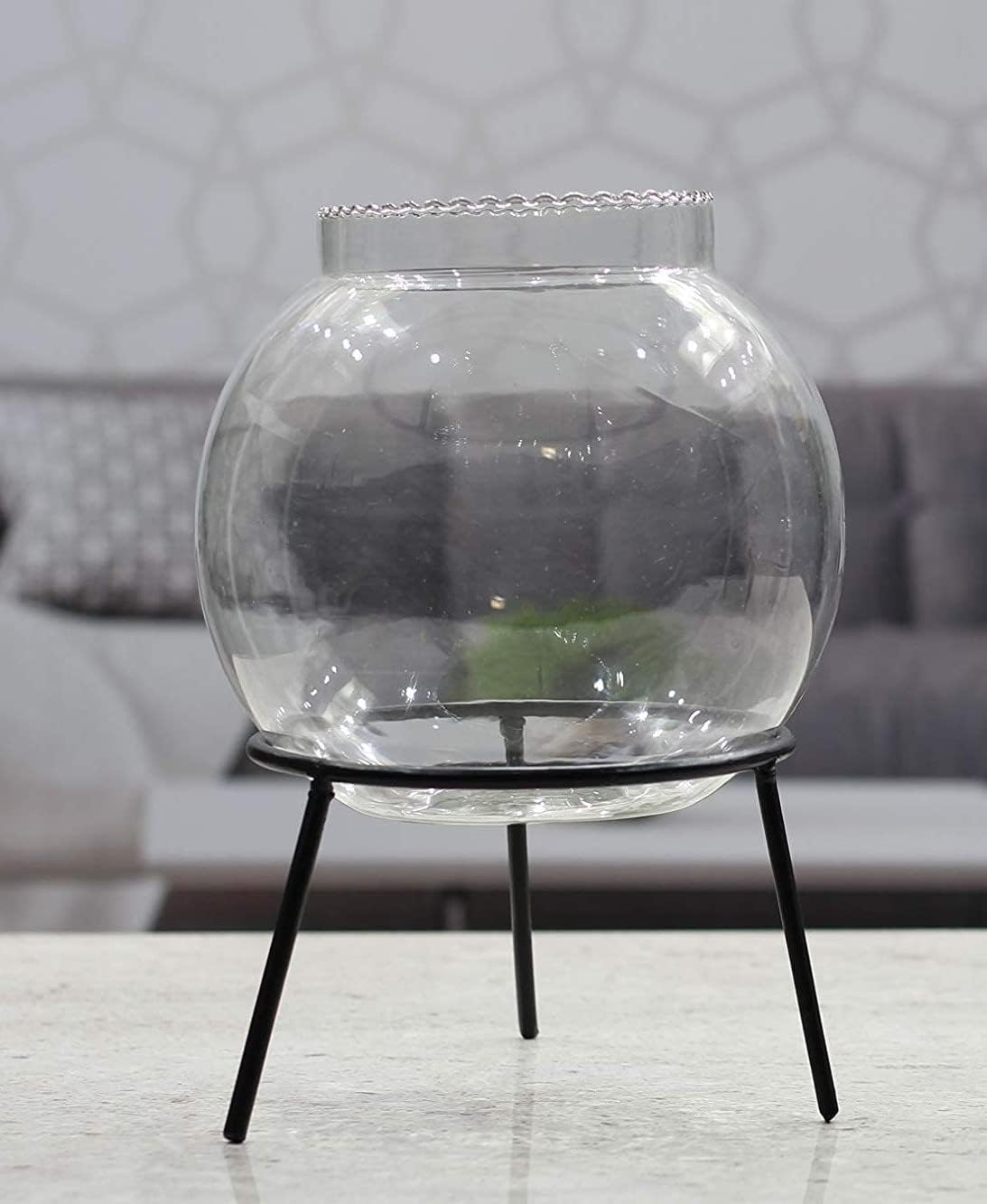 GALLIVANT Glass Fish Bowl/Aqurium/Terrarium Bowl with Metal Stand 6 inch| Glass Round Bowl Plant Holder,Ideal for Living Rooms, Offices, Bedrooms, Center Tables, Plants, Pebbles & Decorative Displays