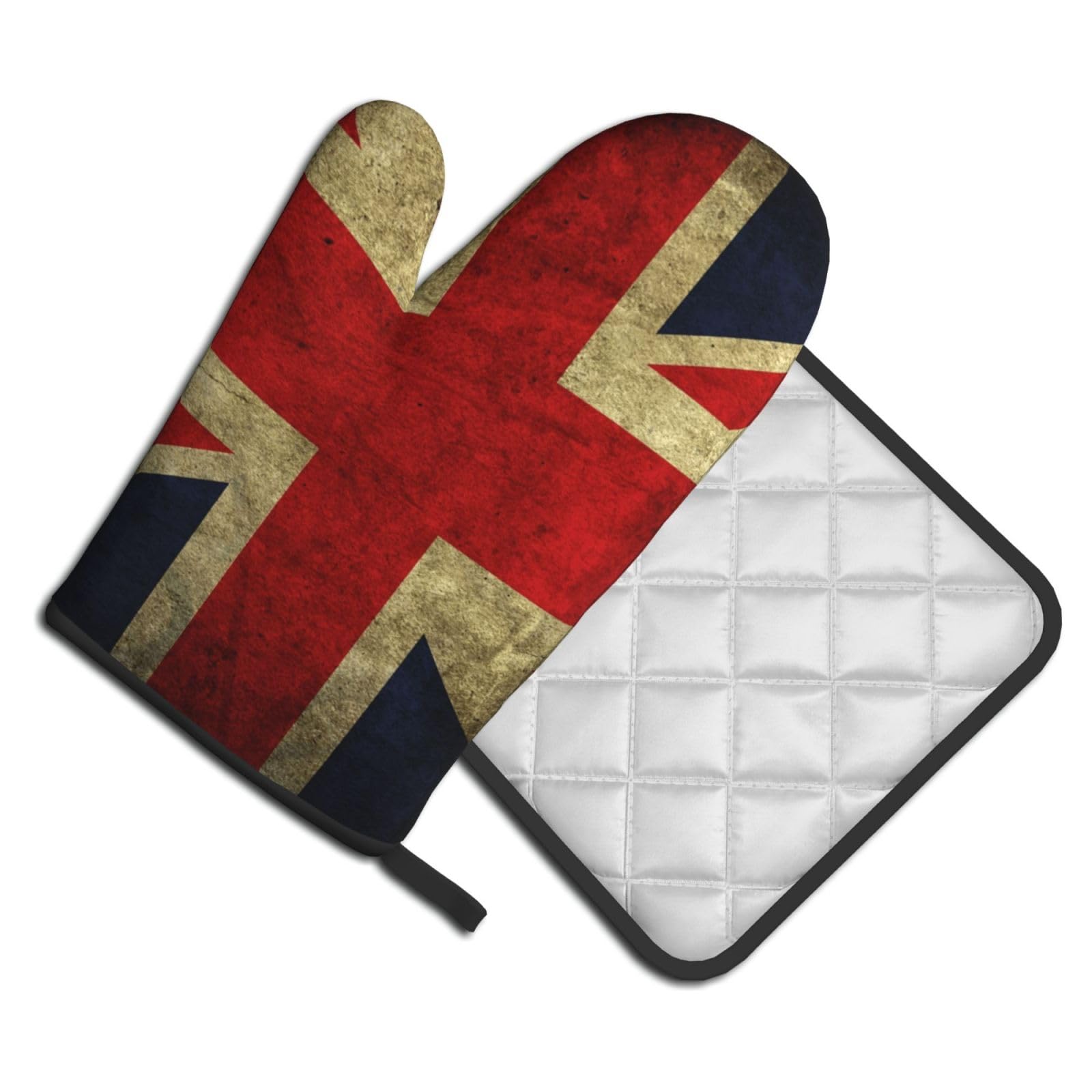 Oven Mitts and Pot Holders Set of 2 Pcs, British Flag Printed Heat Resistant Kitchen Gloves Potholders for Cooking Baking Grilling