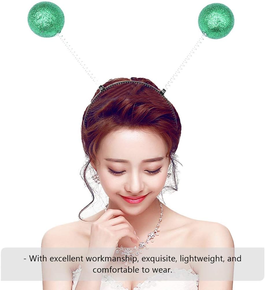 Amosfun 5pcs Head Boppers Foam Ball Martian Antenna Headbands Christmas Hairband for Funny Xmas Party Favors Costume Accessory Green - Image 3