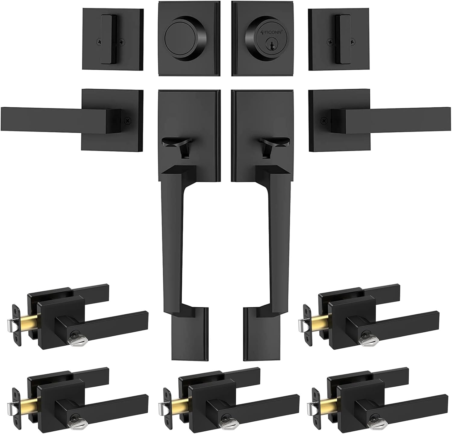 TICONN Black Door Handle(Keyed Entry LockKeyed Alike,5Pack)+Double