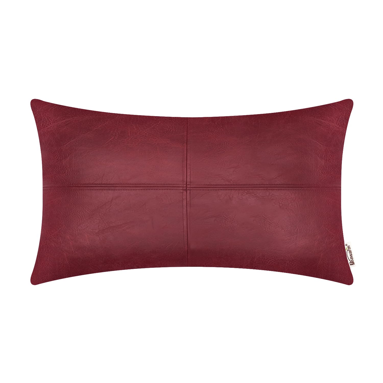 BRAWARM Faux Leather Throw Pillow Covers 12 X 20 Inches, Burgundy Leather Pillow Cover, Hand Stitched Leather Decorative Lumbar Pillow Cover for Couch