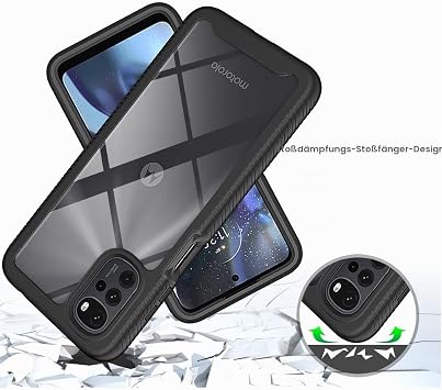 Case Compatible with Motorola Moto G22 360° Full Protection Shockproof Mobile Phone Case Transparent Case Silicone Bumper Cover with Built-in Screen Protector Black