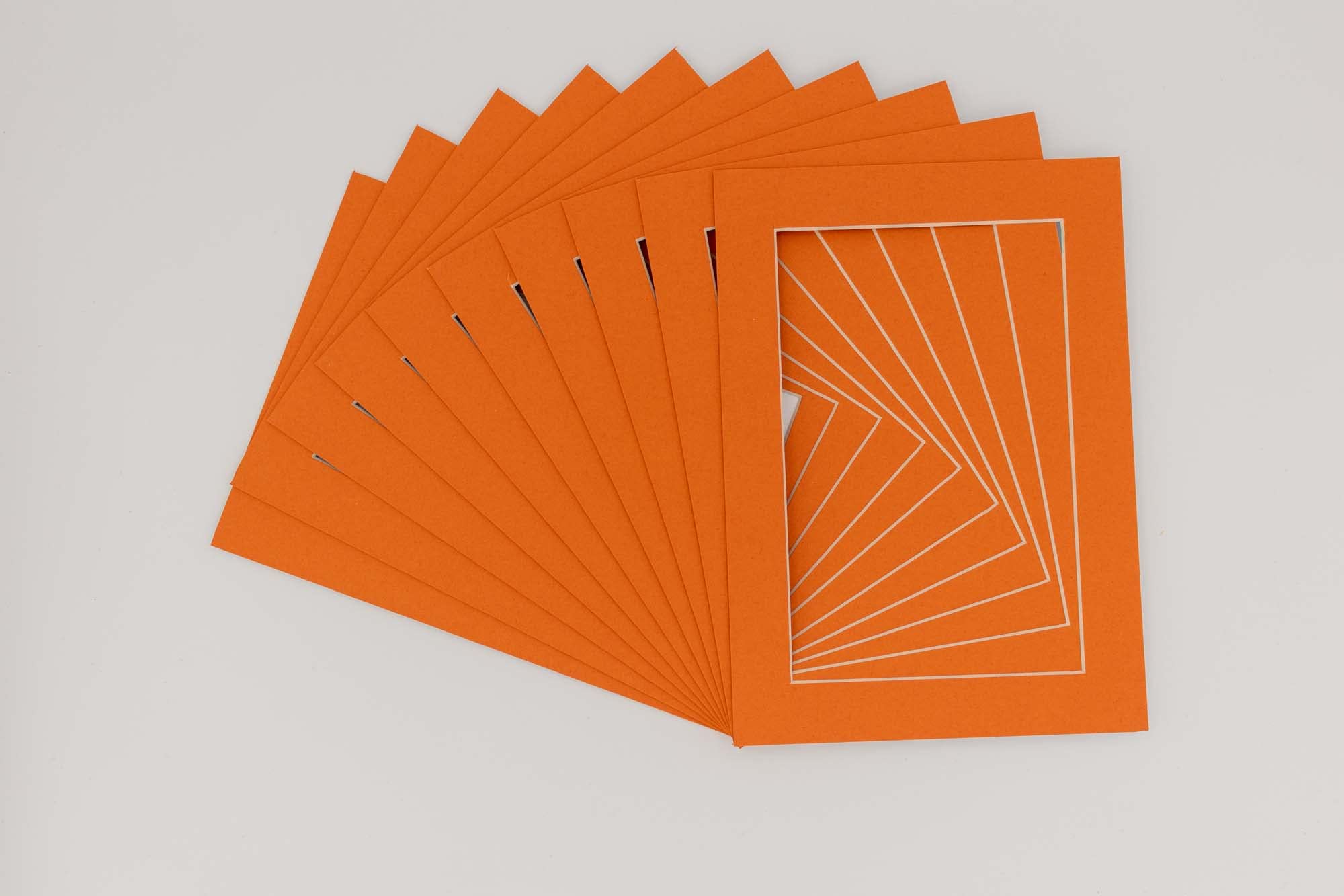 CountryArtHouse Orange Acid Free 5x7 Picture Frame Mats with White Core Bevel Cut for 4x6 Pictures - Fits 5x7 Frame - Pack of 10 Mats
