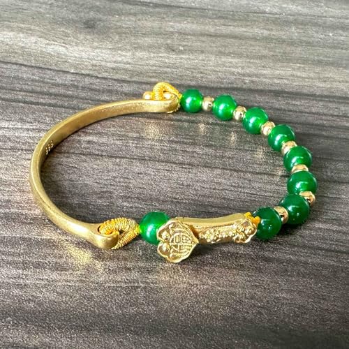 Image of Fashion 18K Gold Plated Lucky Wish Arm Band Cuff Bracelet Faux Jade Stone Bracelet