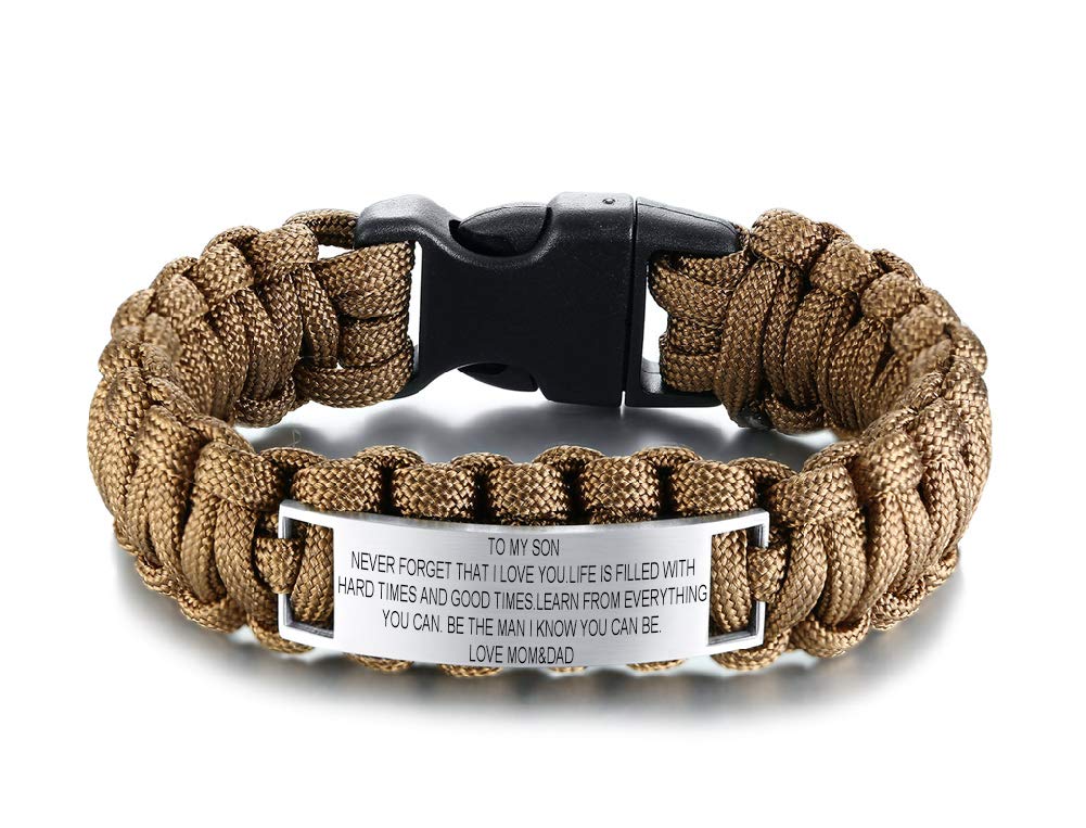 MZZJ to My Son from Mom&Dad Learn from Everything You Can Be The Man I Know You Can Be Bracelet Stainless Steel Brown Nylon Outdoor Paracord Survival Bracelet,Encourage Inspirational Graduation Gifts