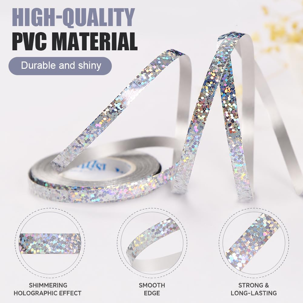 20 PCS Stelle Filanti Colorate 10 M X 5 MM,Nastro Glitterato per Decorazione,HMCEY Nastro per Pacchi Regalo,Nastri Confezione Regalo per Palloncini per Carnevale, Artigianato, Matrimonio - Argento