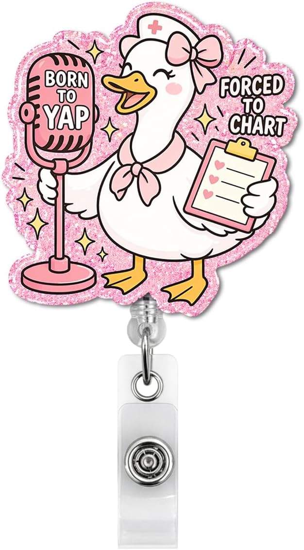 Cute Pink Goose Nurse Badge Reel, Funny Coquette Silly Goose ID Badge Holder with Retractable Clip, Nurse Nursing Student RN LPN CNA MA Medical Worker Doctor Name Badges Clip