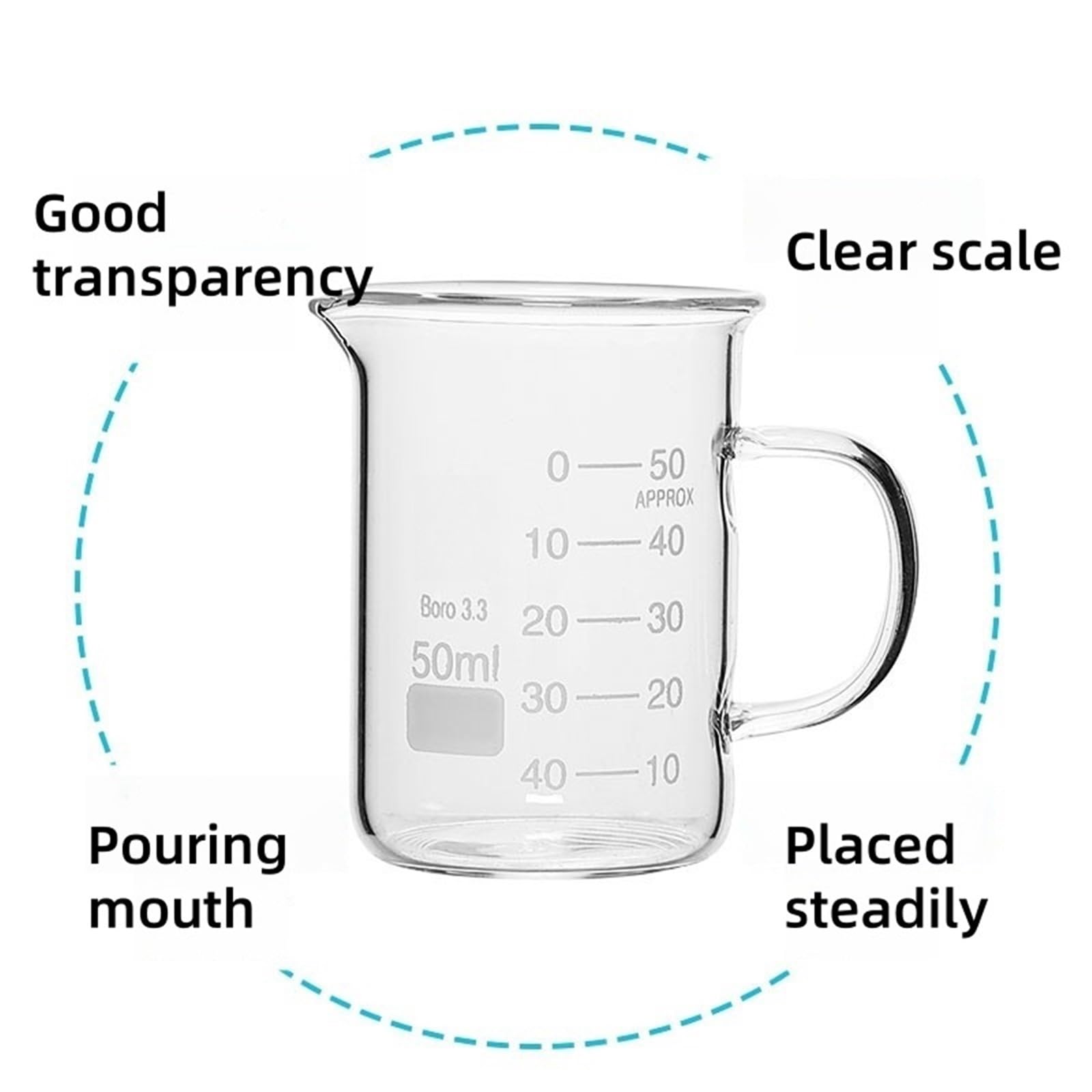 Asa de vaso de precipitados de vidrio, resistente a altas temperaturas, escala transparente, for laboratorio químico, vidrio de borosilicato de alta calidad.(400ml)