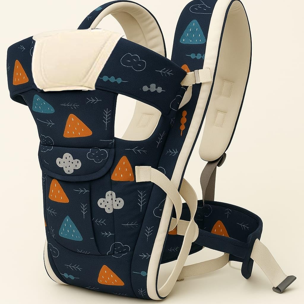 Dugu Kids Adjustable Baby Carrier Bag with Head Support – Breathable Fabric, Padded Straps & Waist Support for Newborns and Toddlers (0–36 Months) / Printed (Blue)-image-5