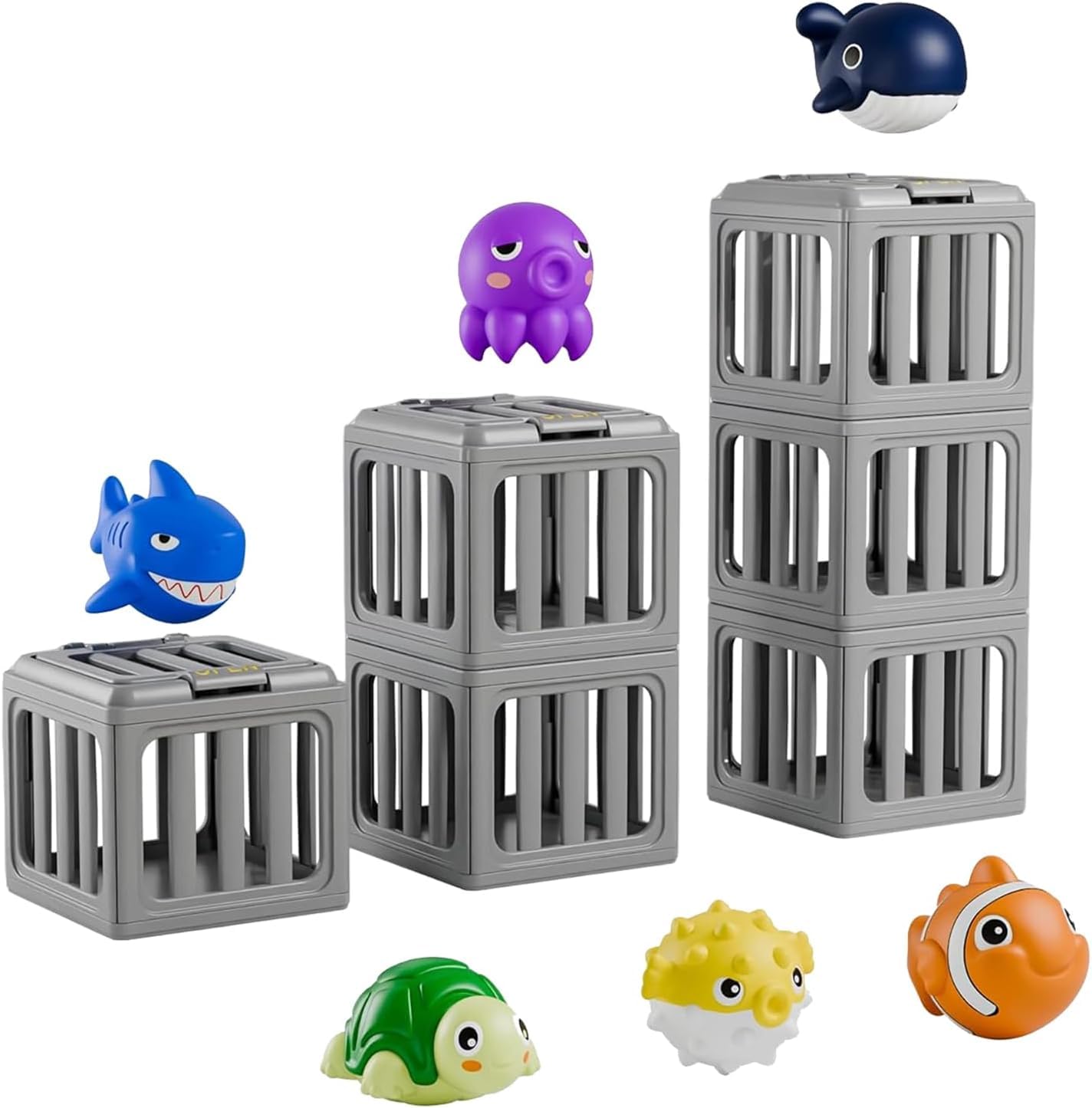 Générique Jeu de Piscine de plongée dans l'eau, Ensemble de Jouets de Bain avec boîte à Poissons, Animaux flottants, Cadeau de fête d'été pour garçons et Filles (A)