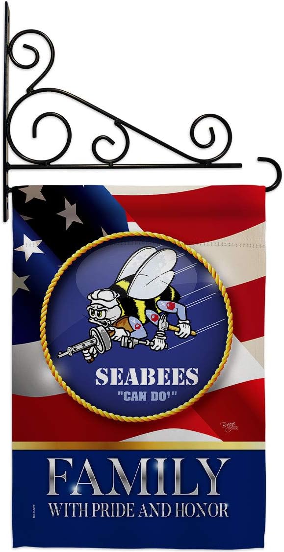 US Seabees Family Honor Garden Flag Set Wall Holder Armed Forces Navy USN Seabee United State American Military Veteran Retire Official Small Gift Yard House Banner Double-Sided 13 X 18.5