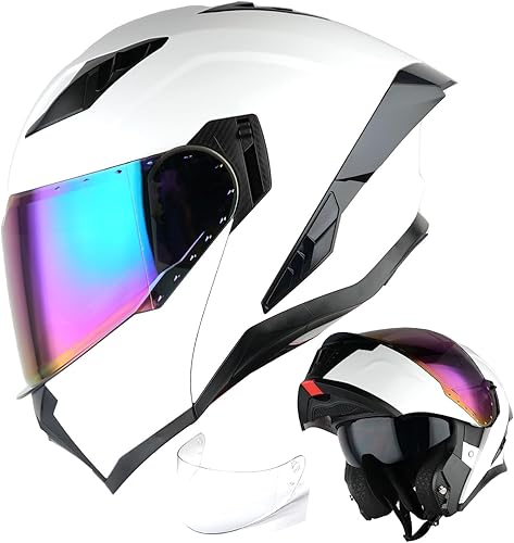 1Storm Casco integral modularabatible con doble visera y protección solar para motocicleta de calle + Un escudo transparente adicional KT928