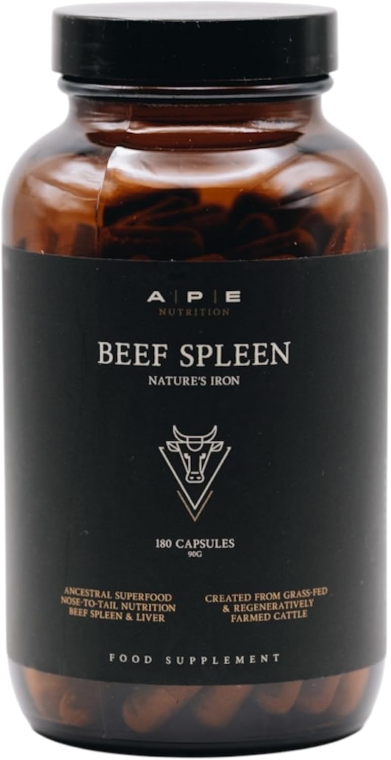 APE Nutrition Grass Fed Beef Spleen Supplement | Natural Source of Iron, Supports Immunity, Energy & Wellbeing | 180 Capsules
