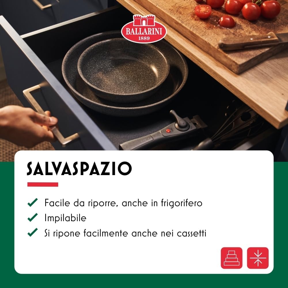 BALLARINI Torre 24 cm Ceramic Coated Induction Frying Pan, Removable Handle, Aluminium, Silver