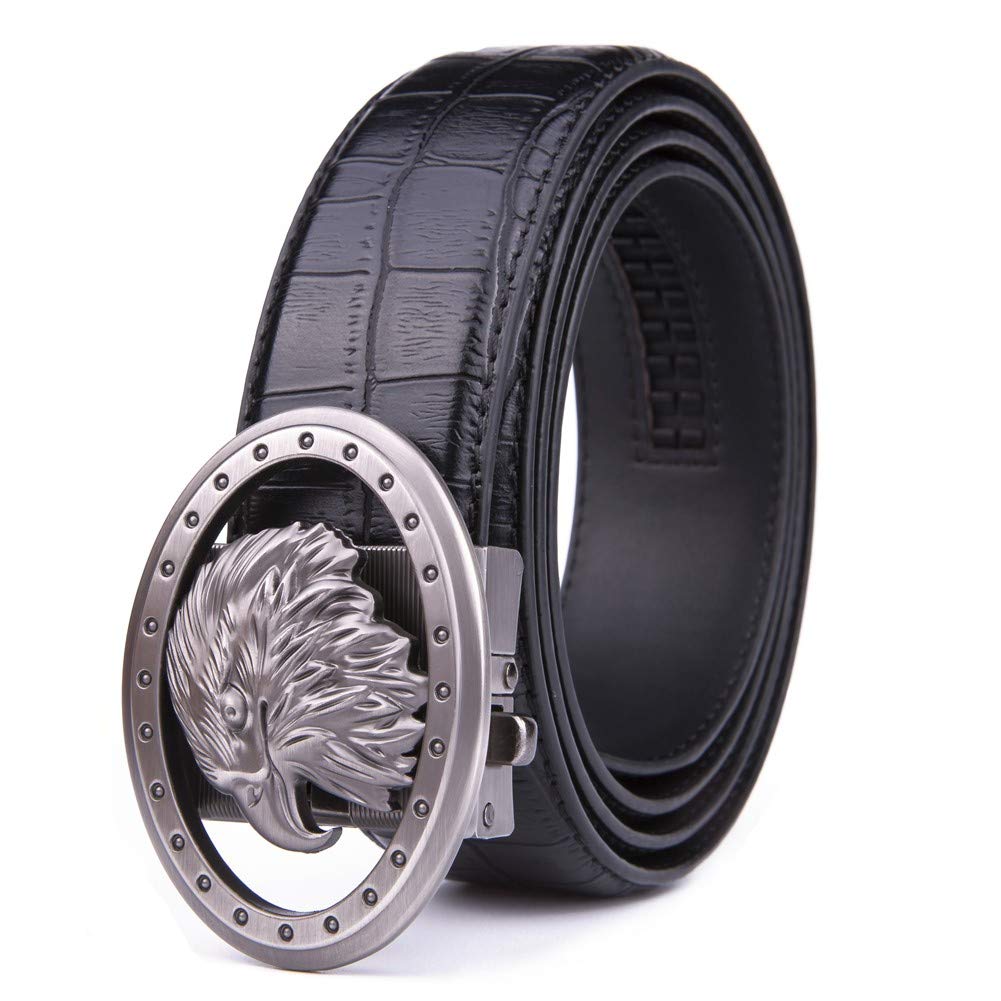 Men's Belt Genuine Leather Dress Belts Ratchet Automatic Buckle Size Customized (40/42, Black2075)