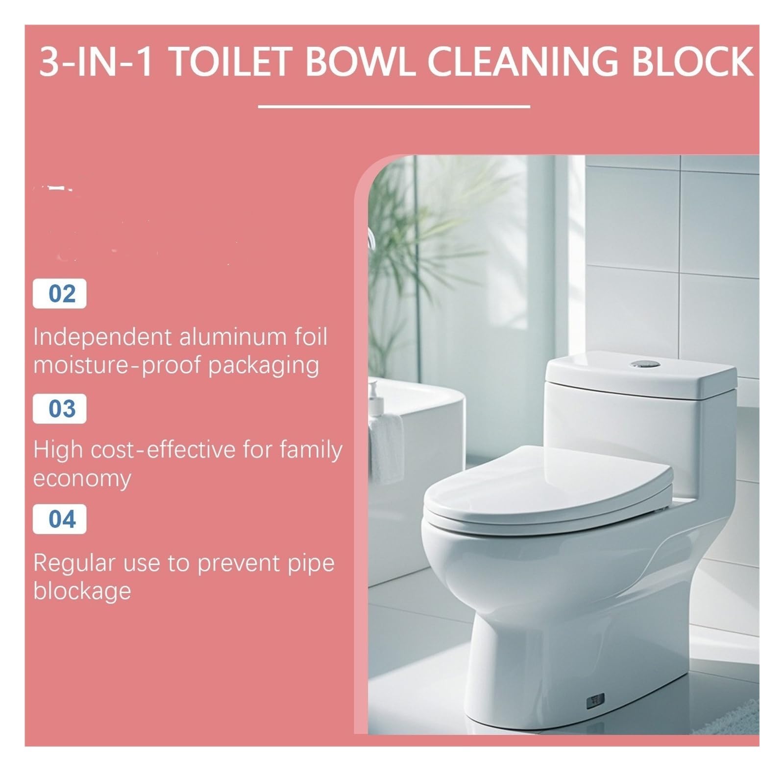 Confezione da 4 pastiglie for la pulizia della toilette 3 in 1, rimuove efficacemente lo sporco ed elimina comodamente gli odori(4pcs)