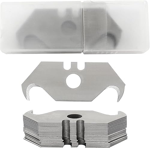 Litoexpe Cuchillo utilitario de hoja de gancho, cuchillas de repuesto de acero al carbono SK5 con estuche de plástico (30 unidades)