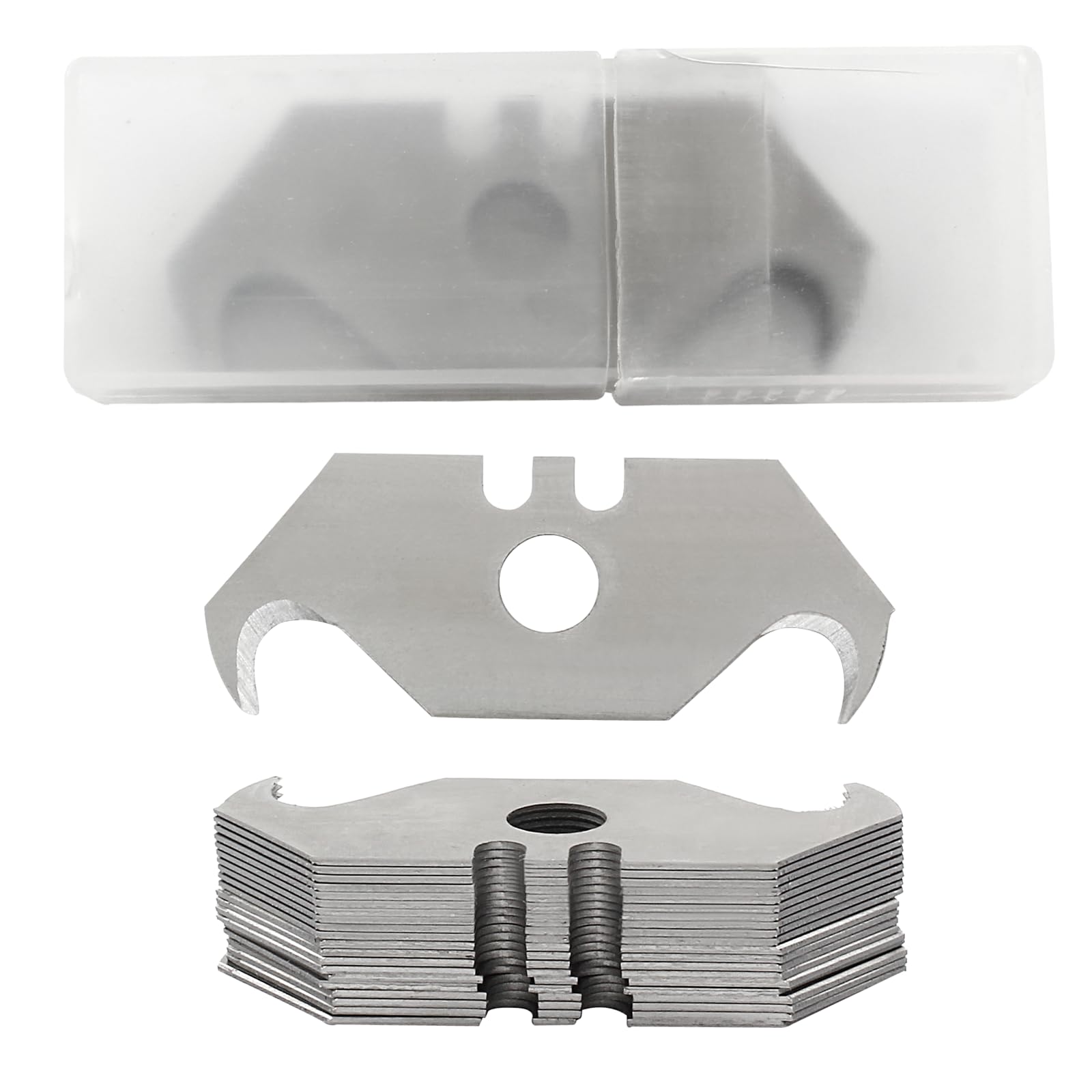 Litoexpe Hook Blade Utility Knife, SK5 Carbon Steel Replacement Blades with Plastic Case (30pcs)