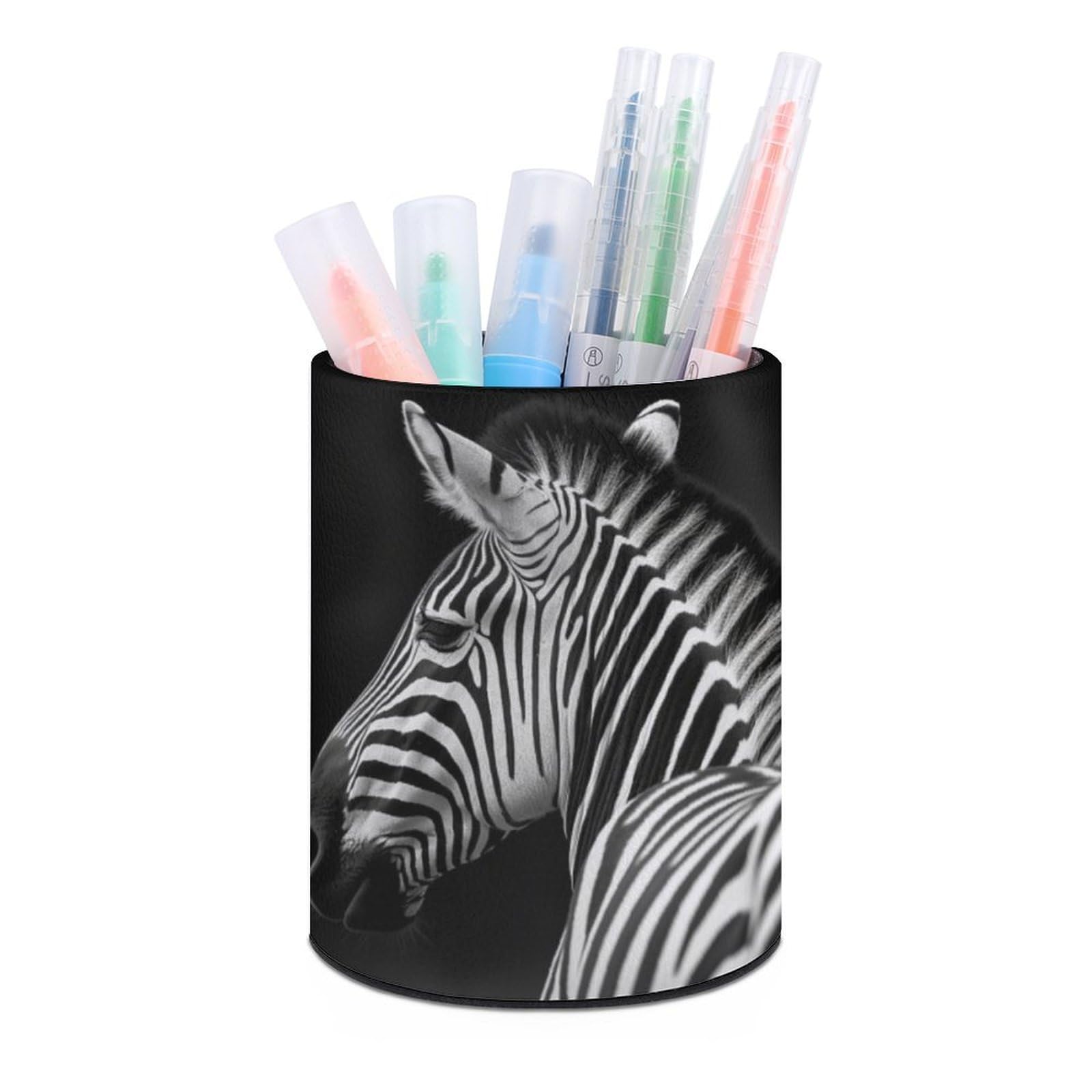 JTREHY Round Pen Holder,Black & White Zebra Printed Makeup Brush Storage Box Desktop Stationery Storage Cup Office Accessories Storage Box Pencil Storage Box for Home Office Dressing Table