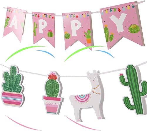 Miniatura 4 de Juego de 2 guirnaldas de decoración de cactus de llama para baby shower, fiesta mexicana, centros de mesa de fiesta, suministros de graduación,
