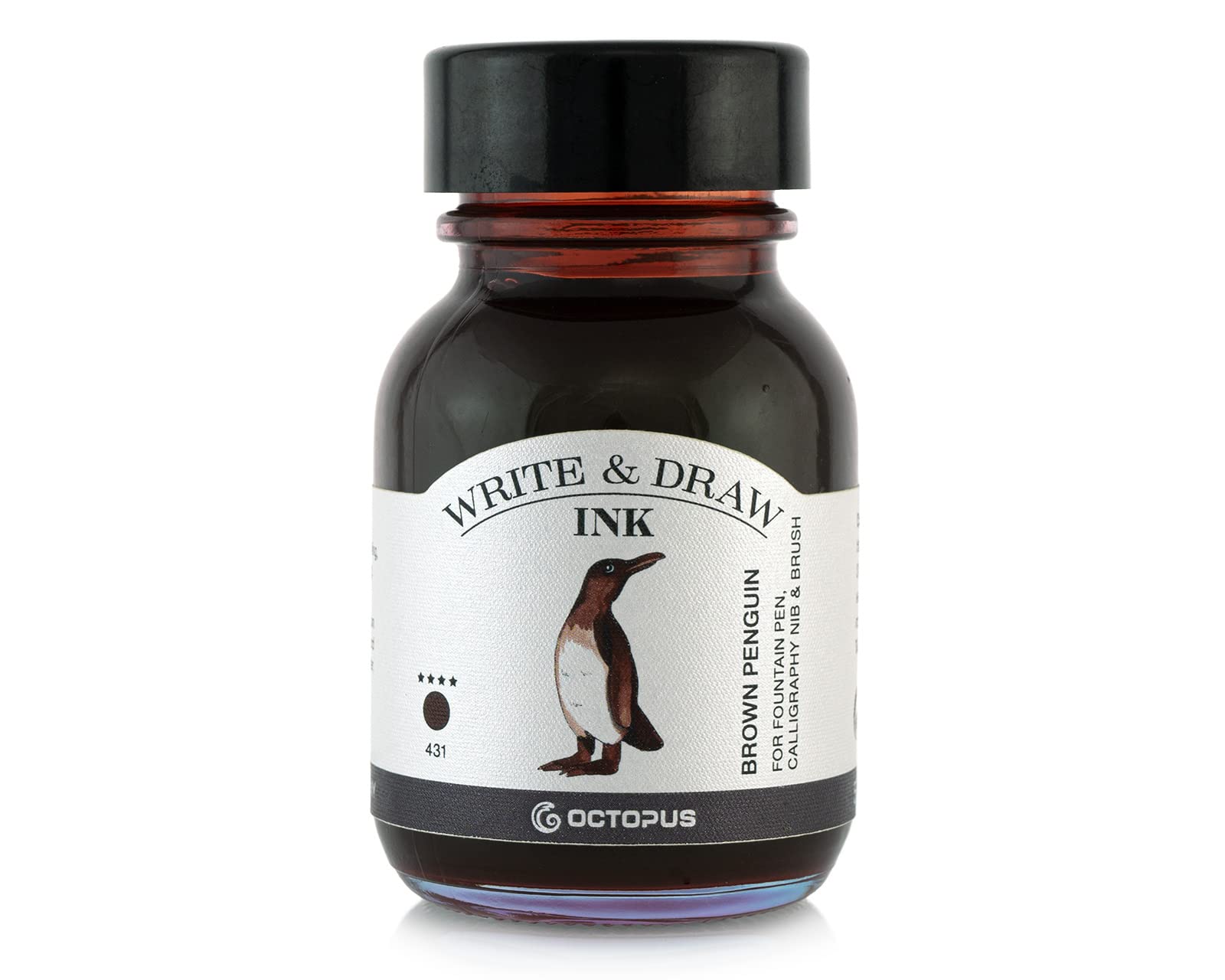 Octopus Write and Draw Ink 431 Brown Penguin Waterproof Ink for Writing and Drawing Calligraphy Ink Non-Fading Drawing Ink for Fountain Pen Brown 50ml
